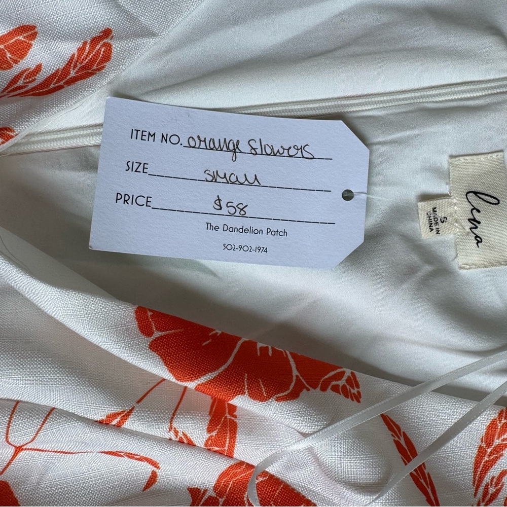 Lena White and Orange Short Sleeve Summer Floral Dress A Line Size Small NWT - Picture 8 of 13